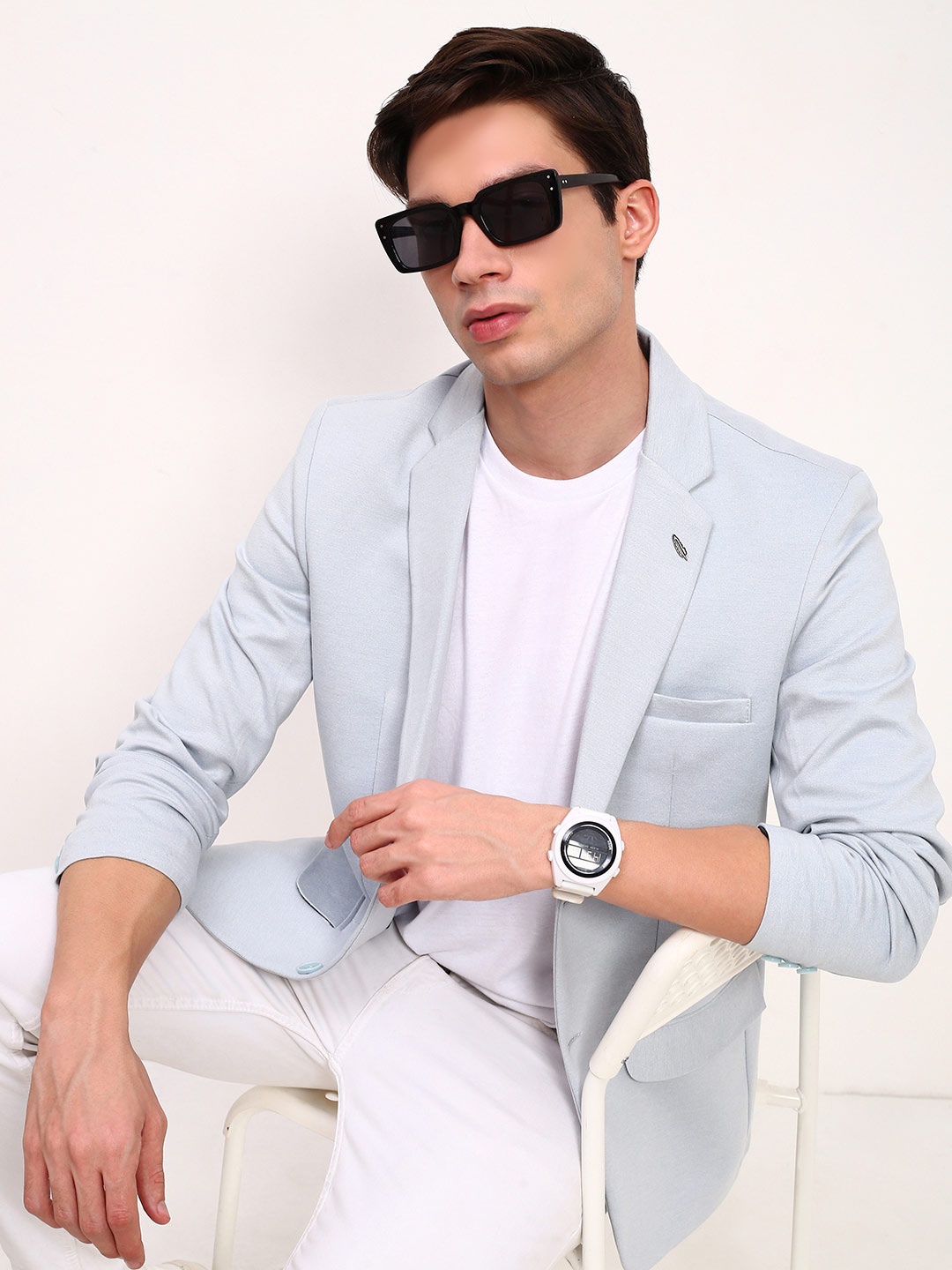 

SHOWOFF Slim-Fit Single-Breasted Cotton Blazer, Blue