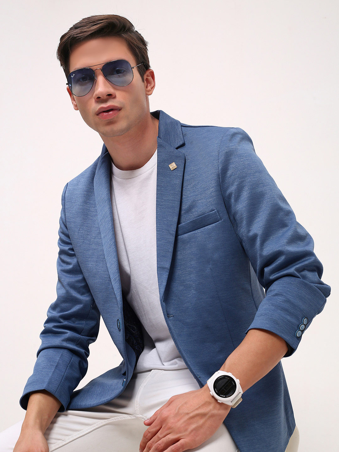 

SHOWOFF Slim-Fit Single-Breasted Cotton Blazer, Blue