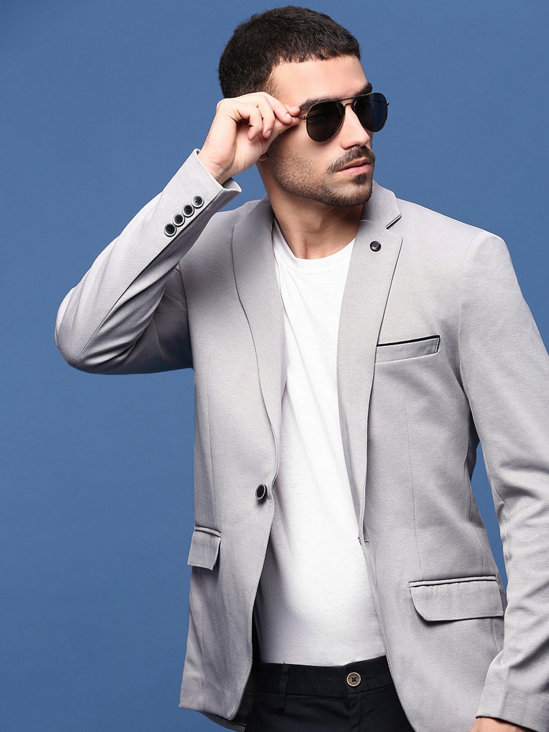 

SHOWOFF Slim-Fit Single-Breasted Cotton Blazer, Grey