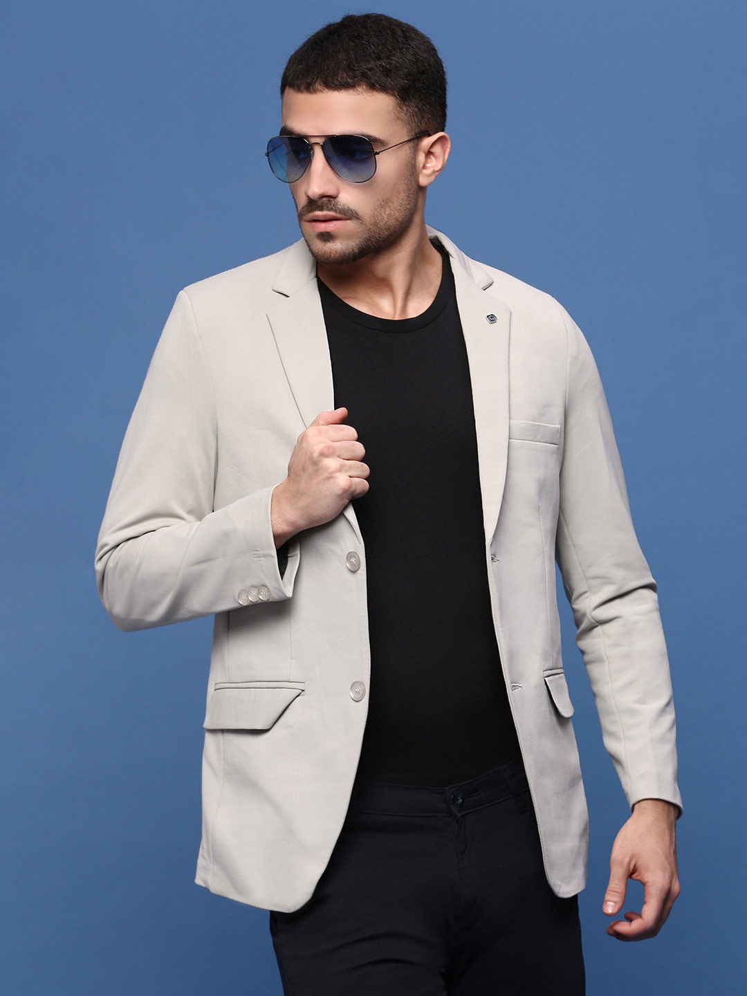 

SHOWOFF Slim-Fit Single-Breasted Cotton Blazer, Cream
