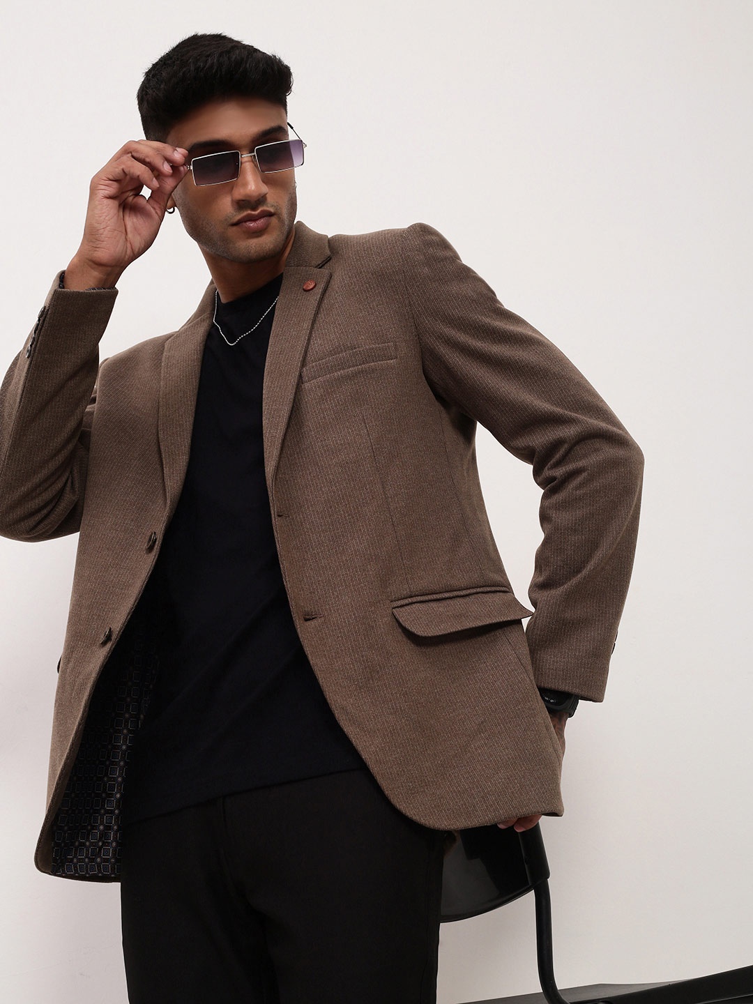 

SHOWOFF Slim Fit Notched Lapel Single-Breasted Cotton Blazer, Brown