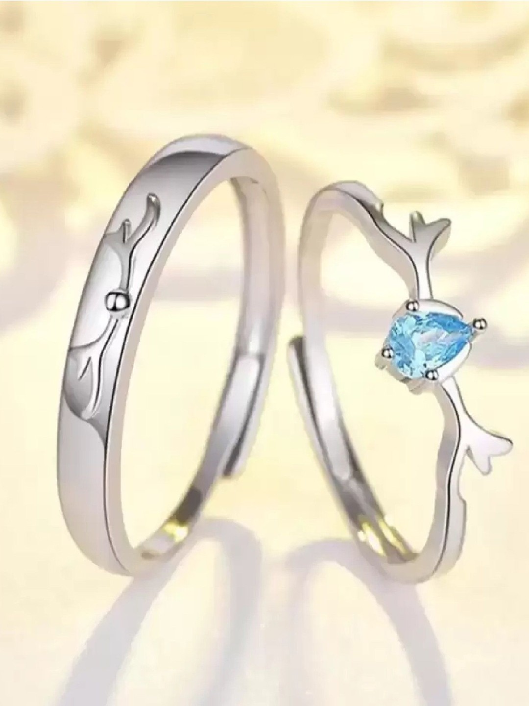 

RUHI COLLECTION Unisex Set Of 2 Silver-Plated Stainless Steel CZ-Studded 7025 Couple Rings