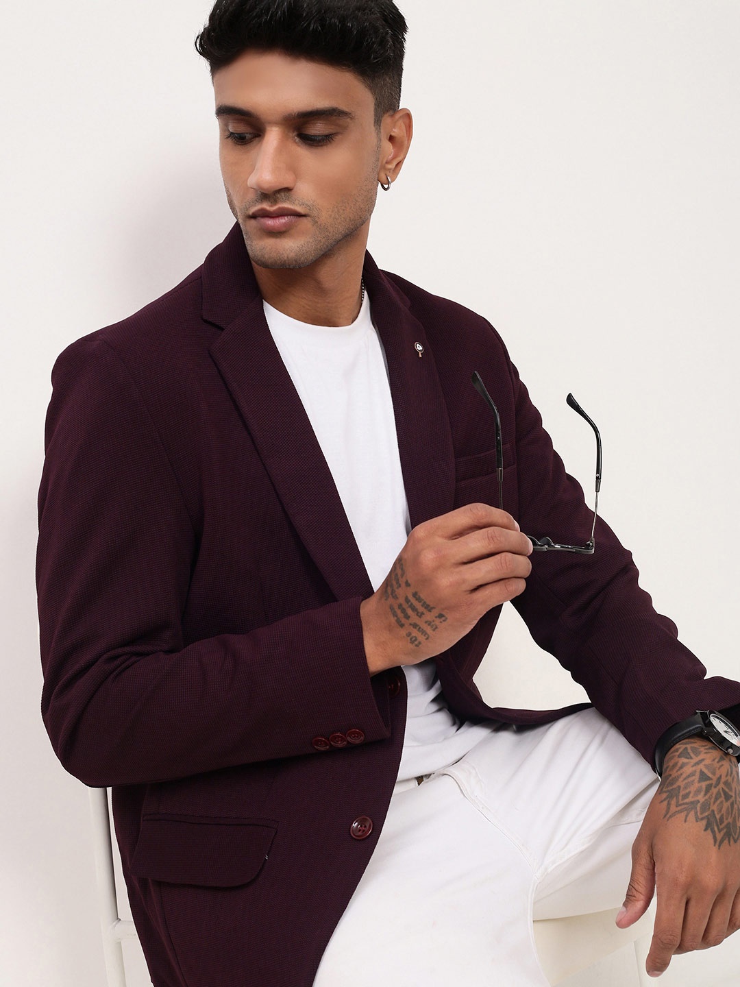 

SHOWOFF Slim-Fit Notched Lapel Single-Breasted Cotton Blazer, Purple