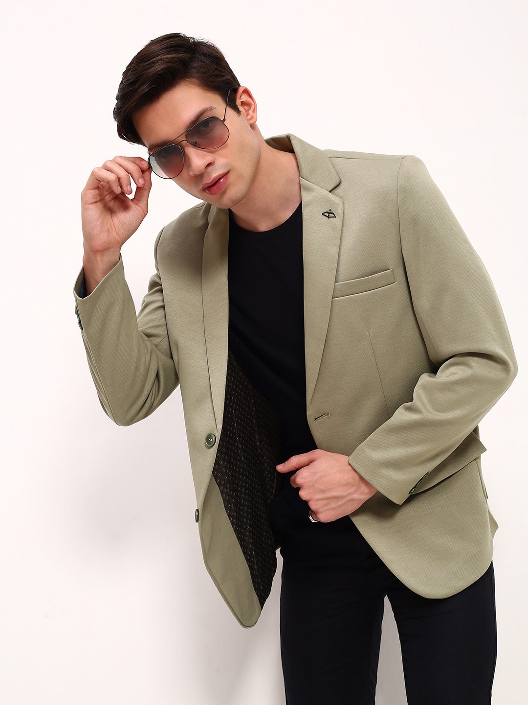 

SHOWOFF Slim-Fit Single-Breasted Cotton Blazer, Green