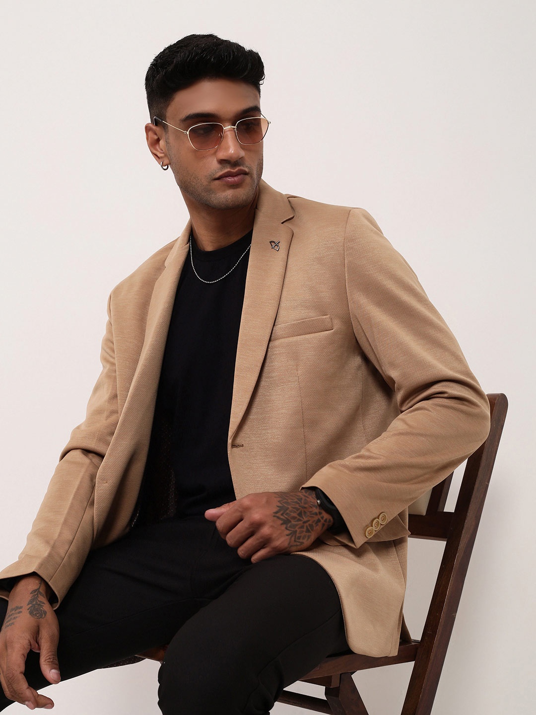 

SHOWOFF Slim Fit Notched Lapel Single-Breasted Cotton Blazer, Brown