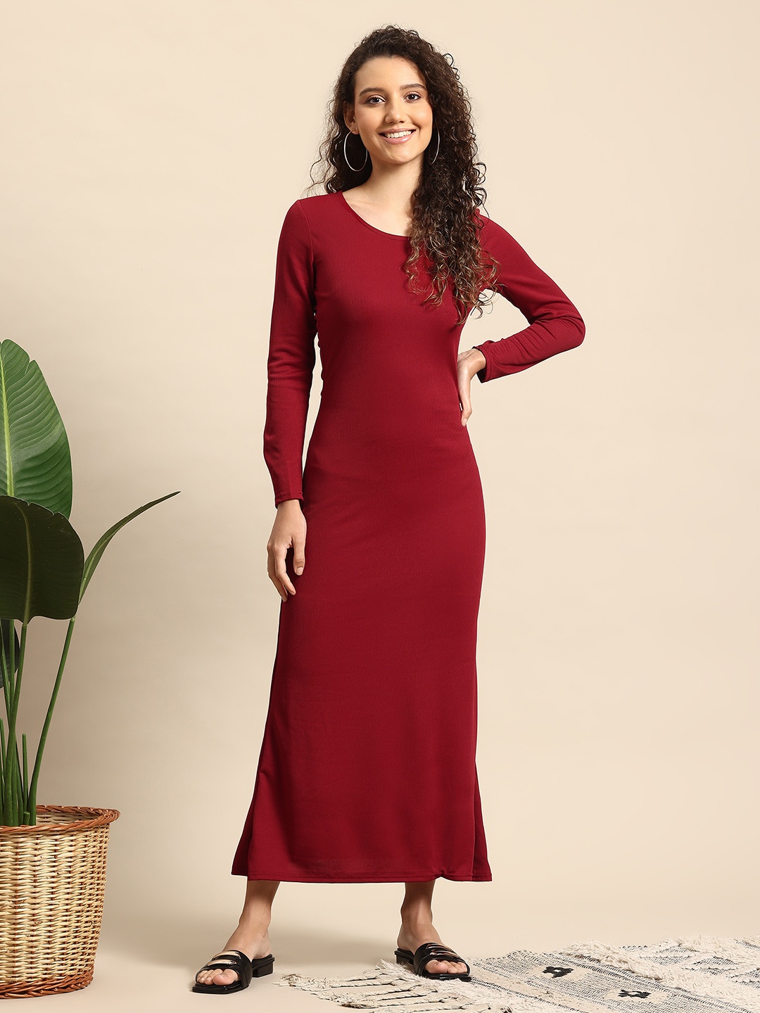 

Mast & Harbour Solid Maxi Dress, Maroon