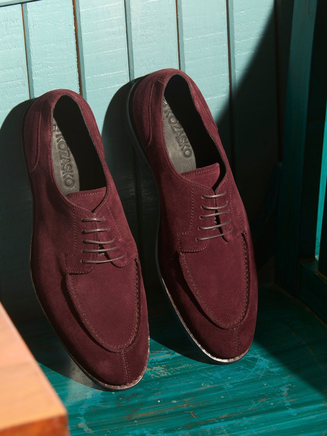 

KOZASKO Men Suede Lace-Ups Formal Derbys, Burgundy