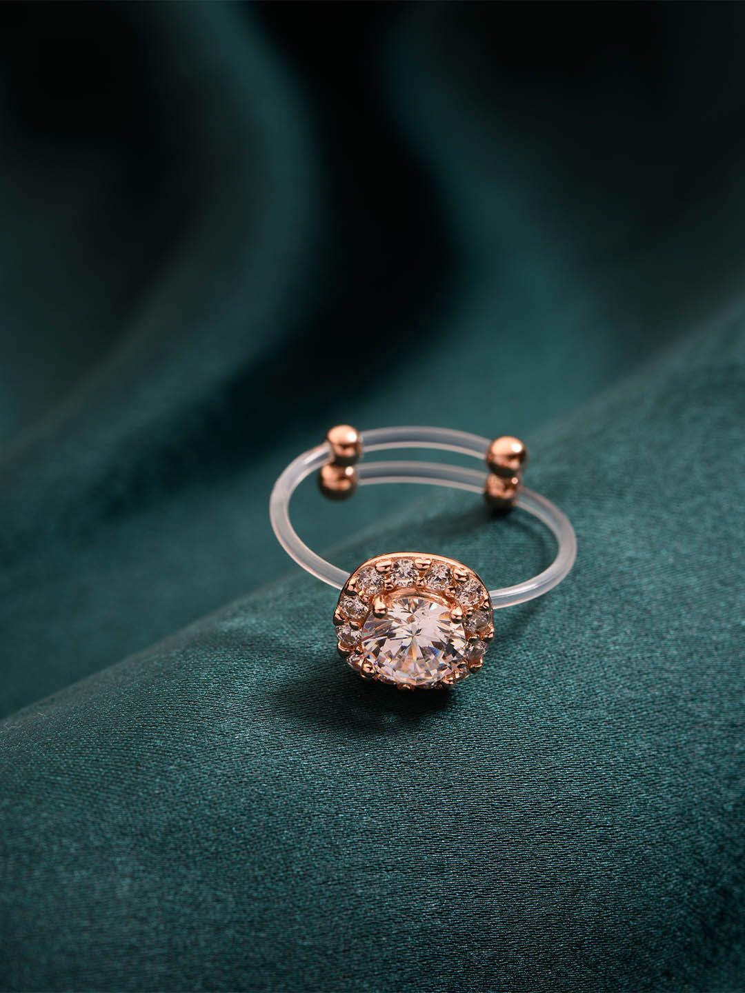 

Gargi by P. N. Gadgil & Sons 925 Sterling Silver Stones Studded Adjustable Finger Ring, Rose gold