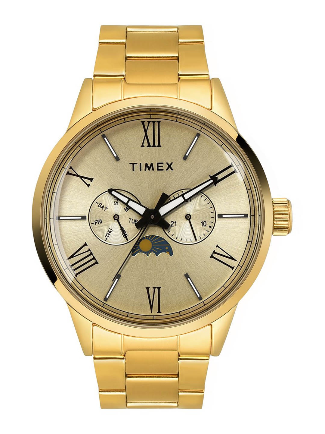 

Timex Men Brass Dial & Stainless Steel Straps Analogue Multi Function Watch TWEG19945, Champagne