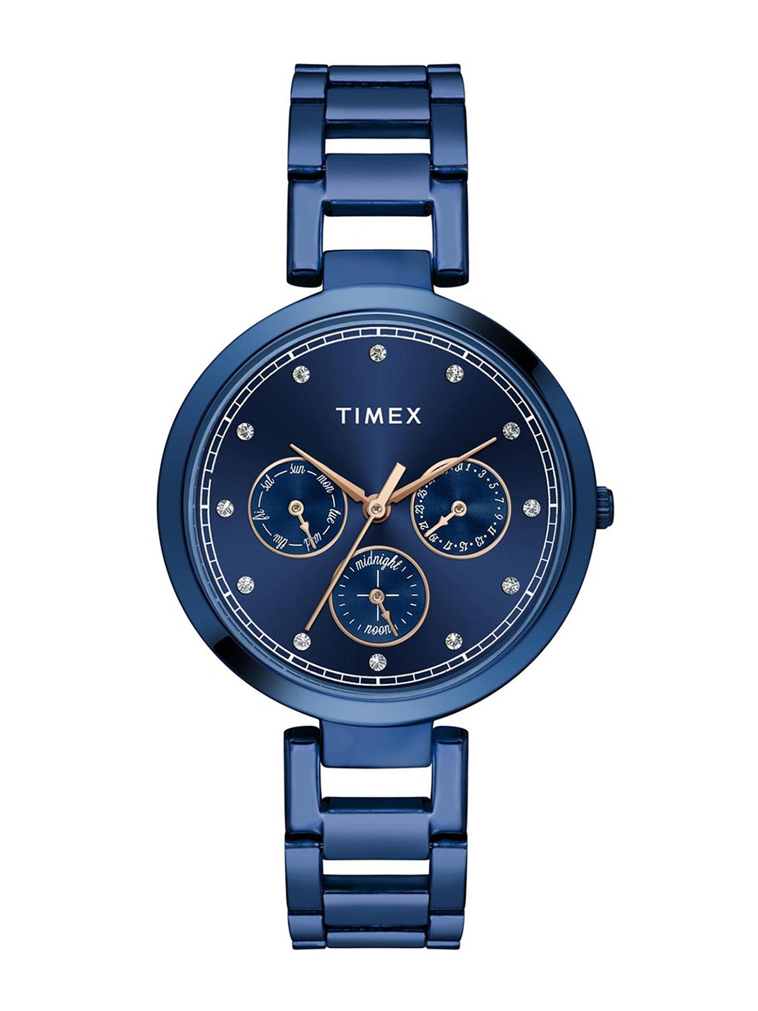 

Timex Women Brass Embellished Dial & Stainless Steel Straps Analogue Watch TW000X268, Blue