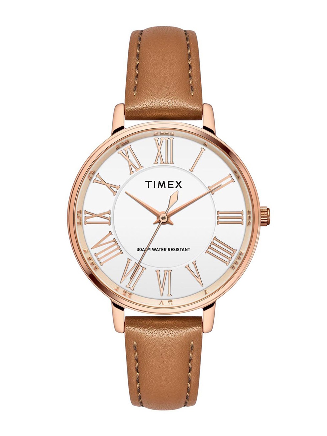 

Timex Women Brass Dial & Leather Straps Analogue Watch TWEL19105, Silver