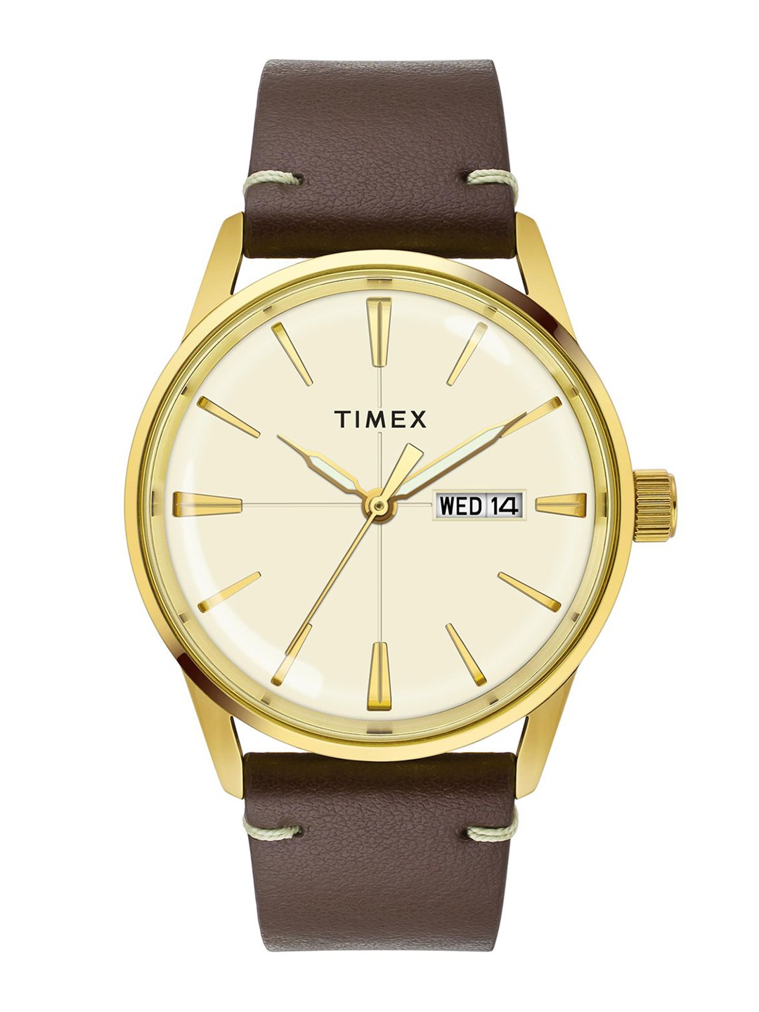 

Timex Men Brass Dial & Leather Straps Analogue Watch TWEG25502, Champagne