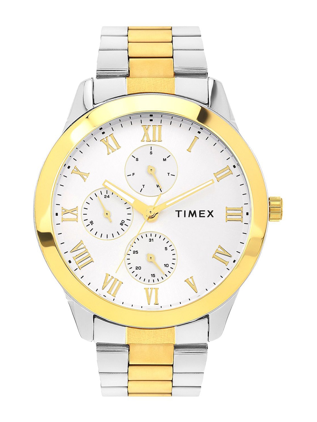 

Timex Men Brass Patterned Dial & Stainless Steel Straps Analogue Watch TWEG18528, Silver