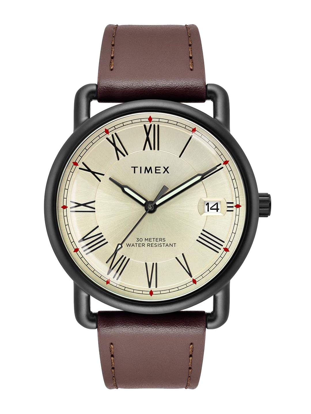 

Timex Men Brass Dial & Leather Straps Analogue Watch TWEG25601, Champagne