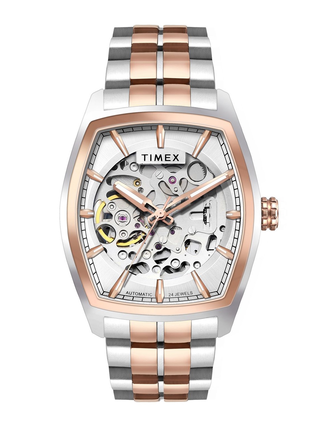 

Timex Men Mother of Pearl Dial & Stainless Steel Straps Analogue Multi Function Automatic Motion Powered Watch, Silver