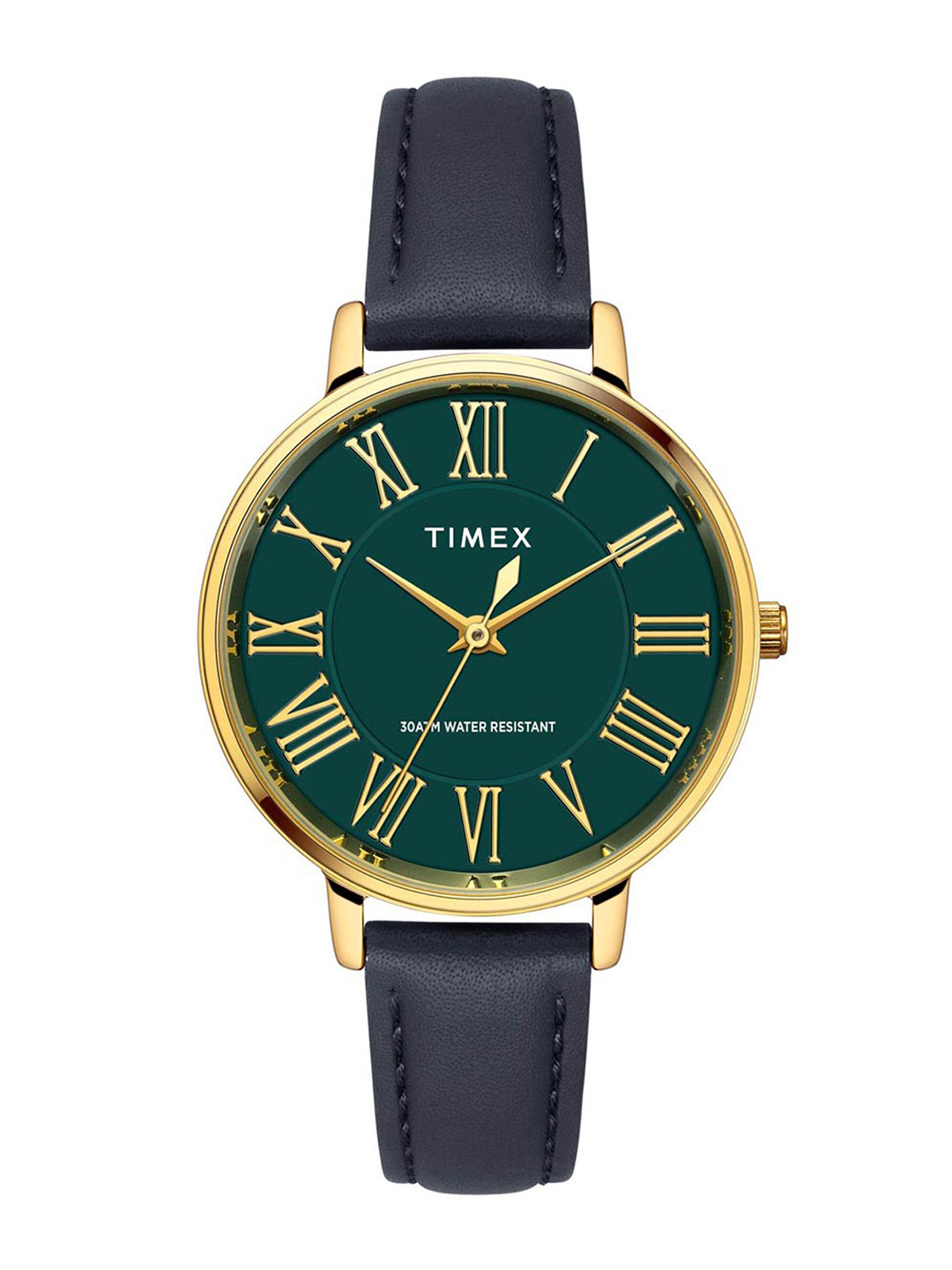 

Timex Women Brass Dial & Leather Straps Analogue Watch TWEL19104, Green