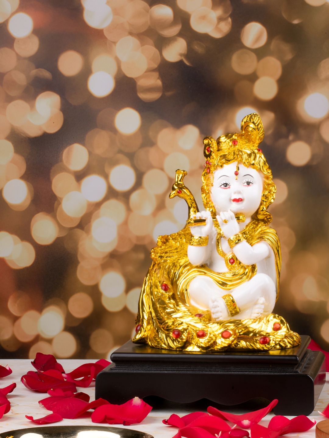 

TYOOHAR Gold-Toned & White Bal Krishna Religious Idol Showpiece
