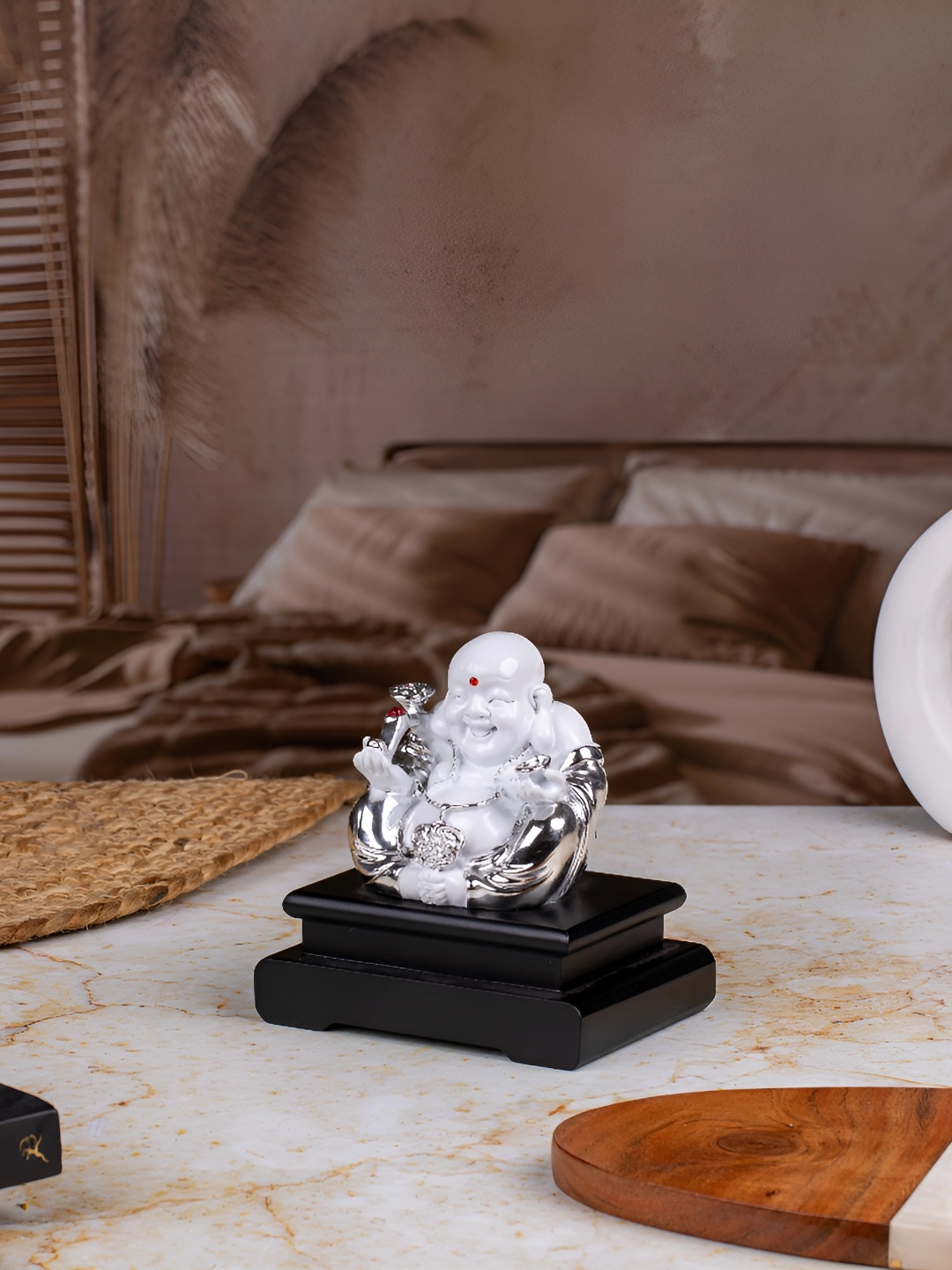 

TYOOHAR Silver-Toned & White Buddha Religious Idol Showpiece in Premium Packaging