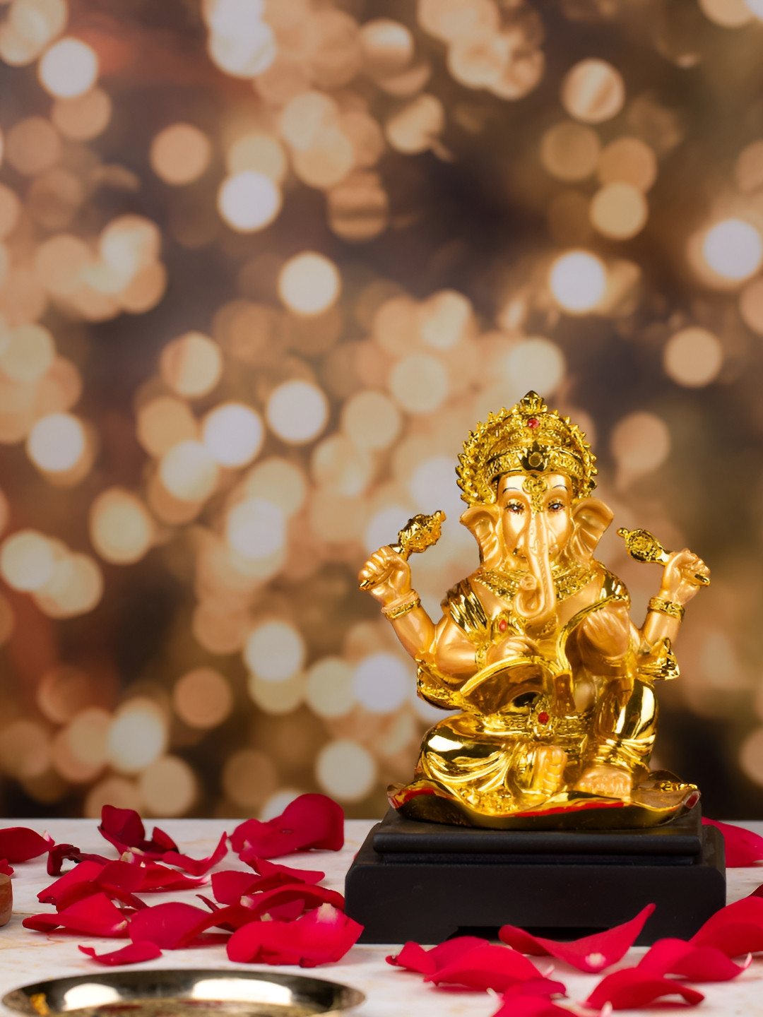 

TYOOHAR Gold-Toned Ganesh Ji Religious Idol Showpiece