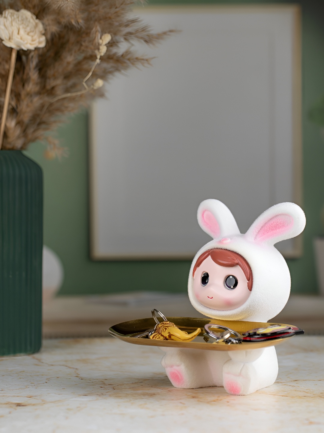 

TYOOHAR White & Pink Rabbit Costume Character with golden plate Showpiece