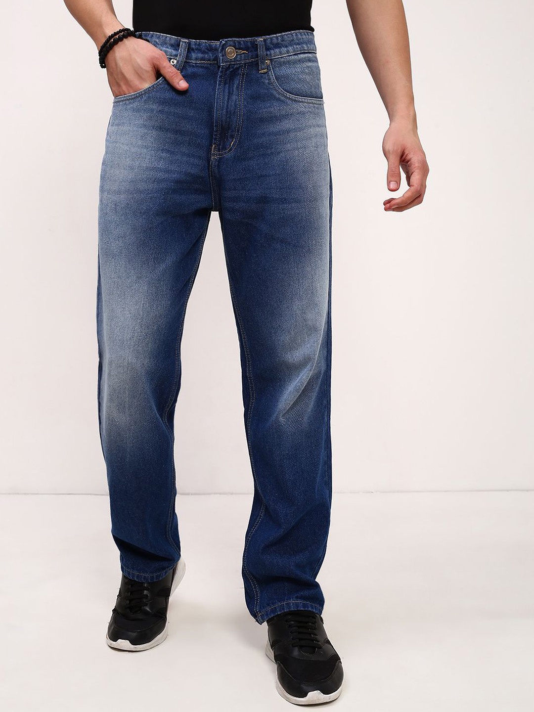 

SHOWOFF Men Comfort Straight Fit Low-Rise Heavy Fade Acid Wash Jeans, Blue