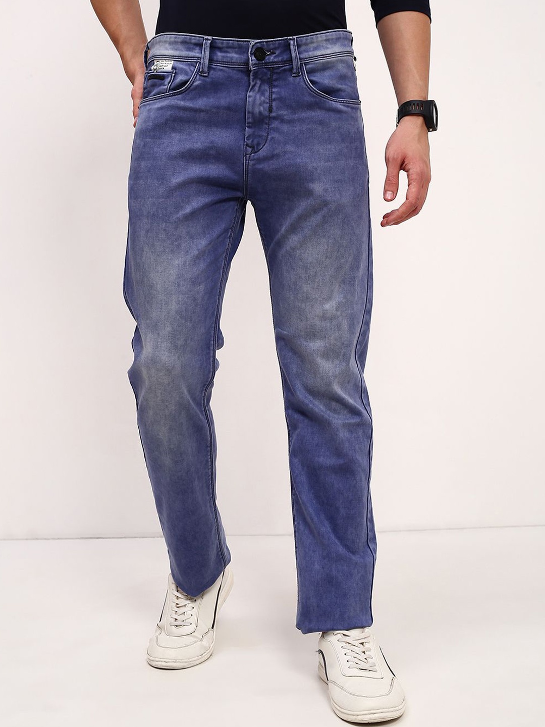 

SHOWOFF Men Comfort Straight Fit Low-Rise Heavy Fade Acid Wash Stretchable Jeans, Blue