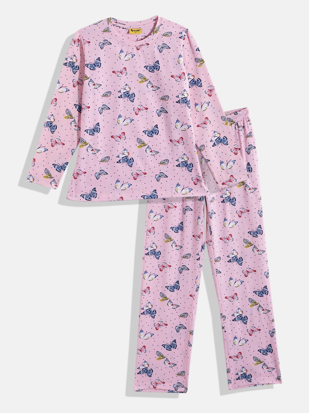 

KOKOMO Girls Butterfly Print Night suit, Pink