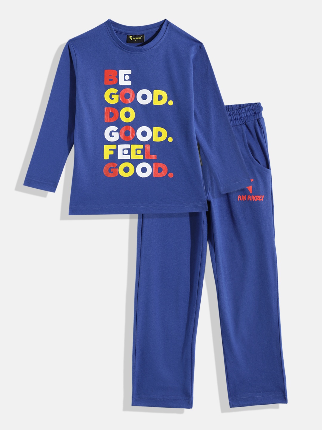 

KOKOMO Boys Typography Printed Pure Cotton Night suit, Blue