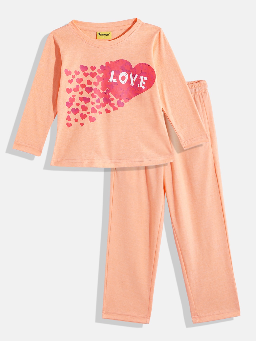 

KOKOMO Girls Conversational Print Night suit, Orange