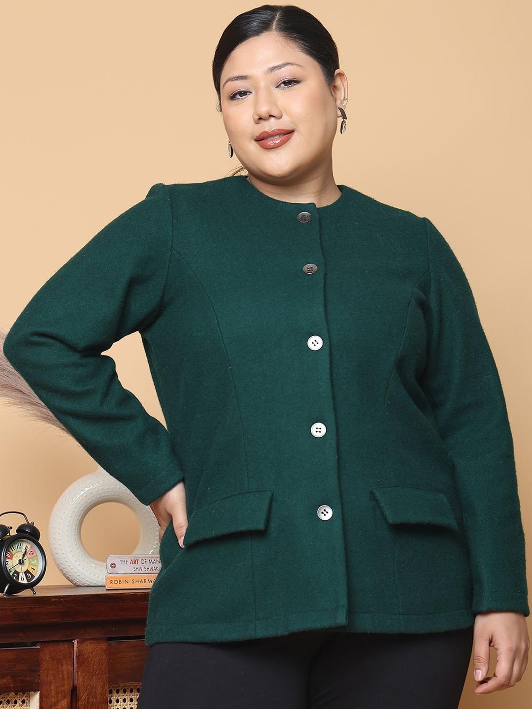 

theRebelinme Women Collarless Solid Casual Tailored Jacket, Teal