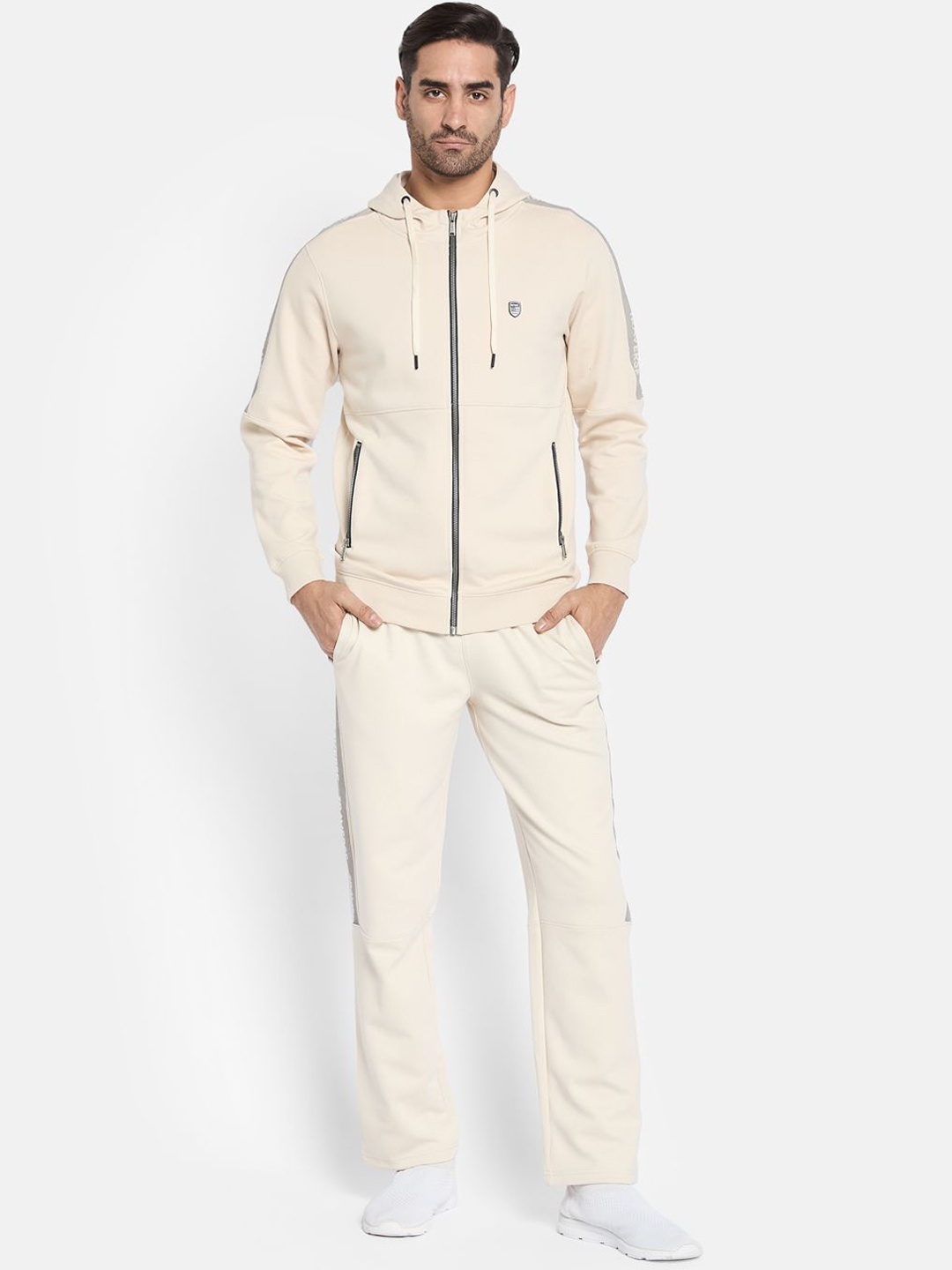 

Octave Men Printed Hooded Tracksuit, Cream