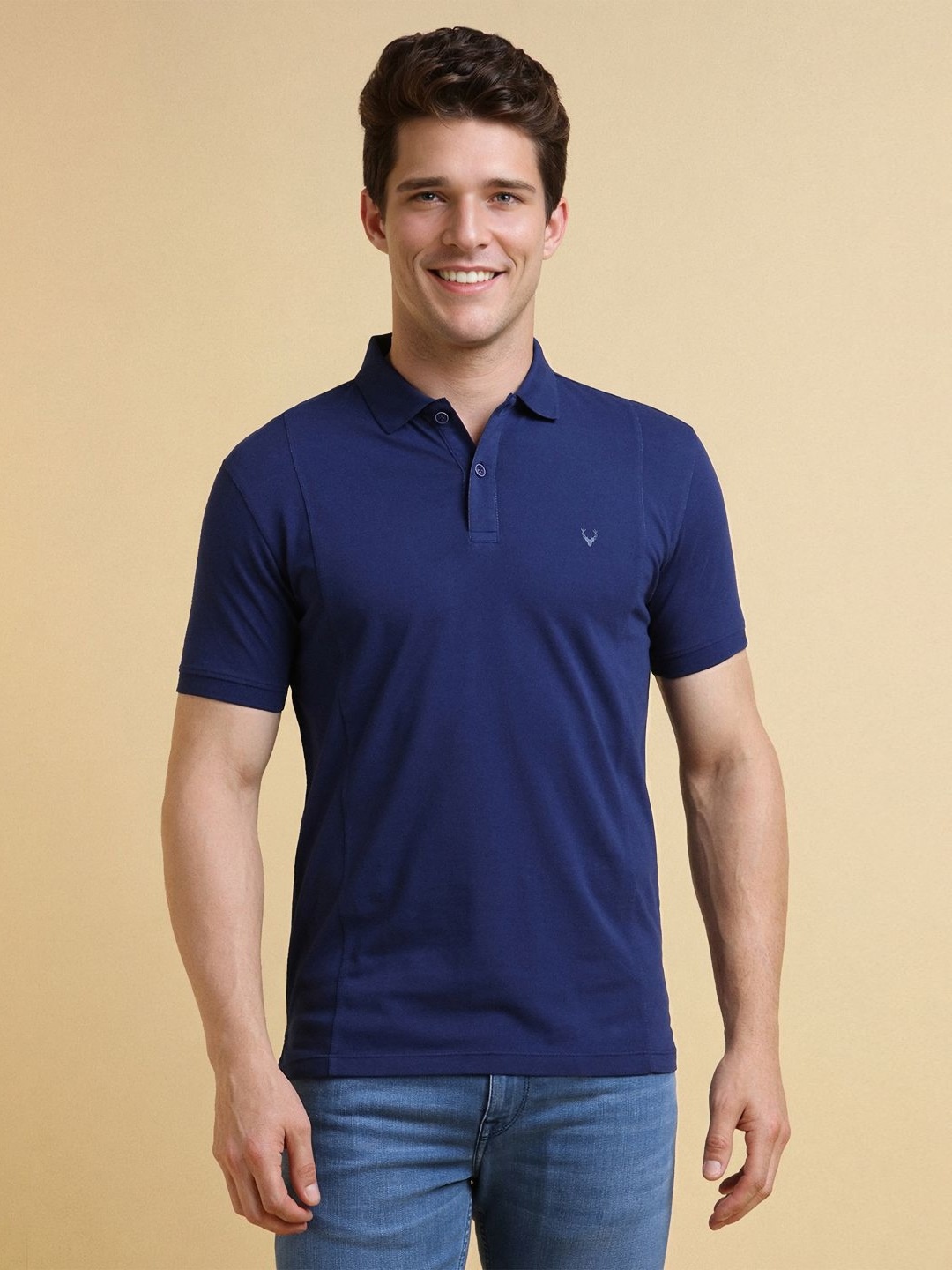 

Allen Solly Men Solid Polo Collar Cotton T-shirt, Navy blue