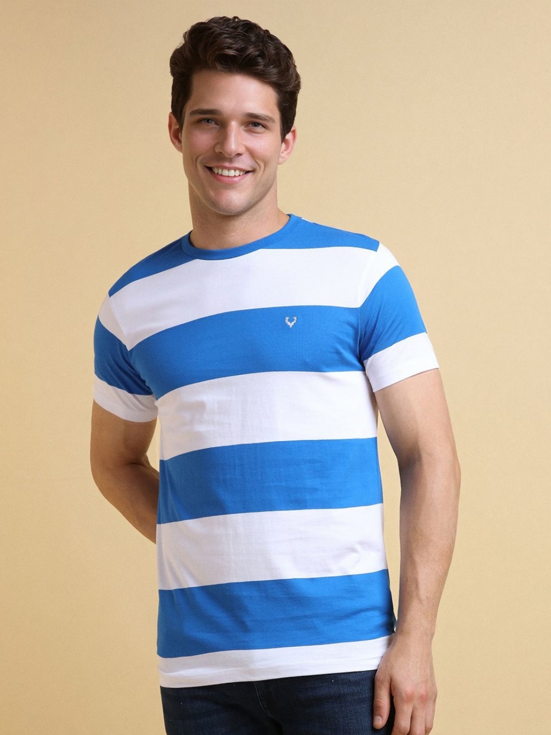 

Allen Solly Men Striped Round Neck Cotton Slim Fit T-shirt, White