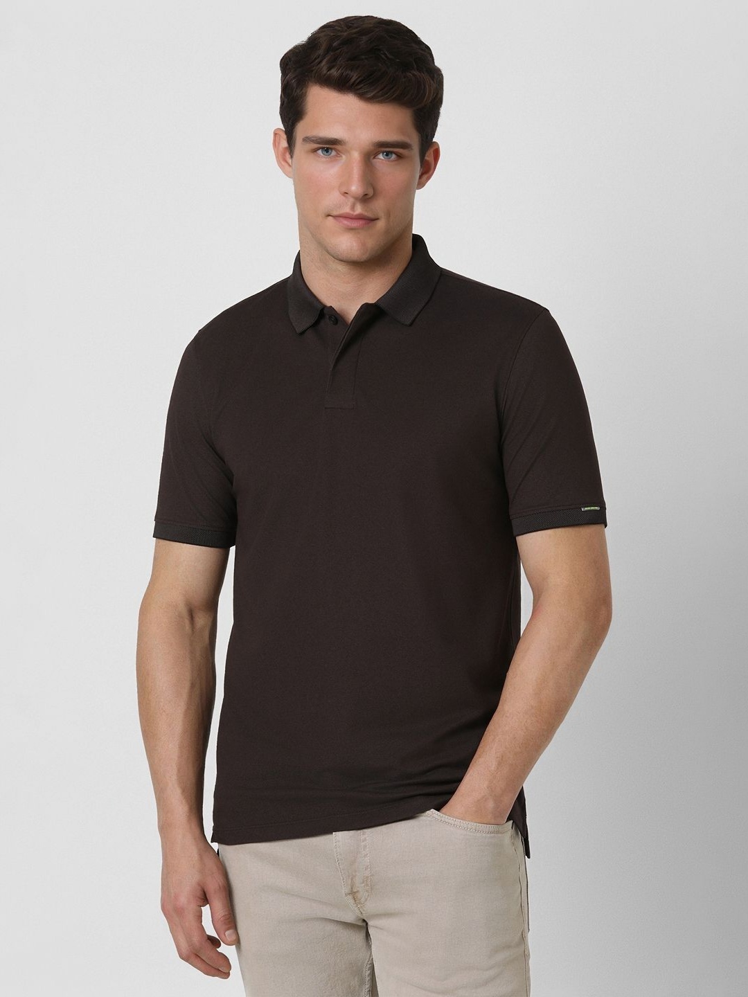 

Peter England Men Solid Polo Collar Cotton T-shirt, Brown