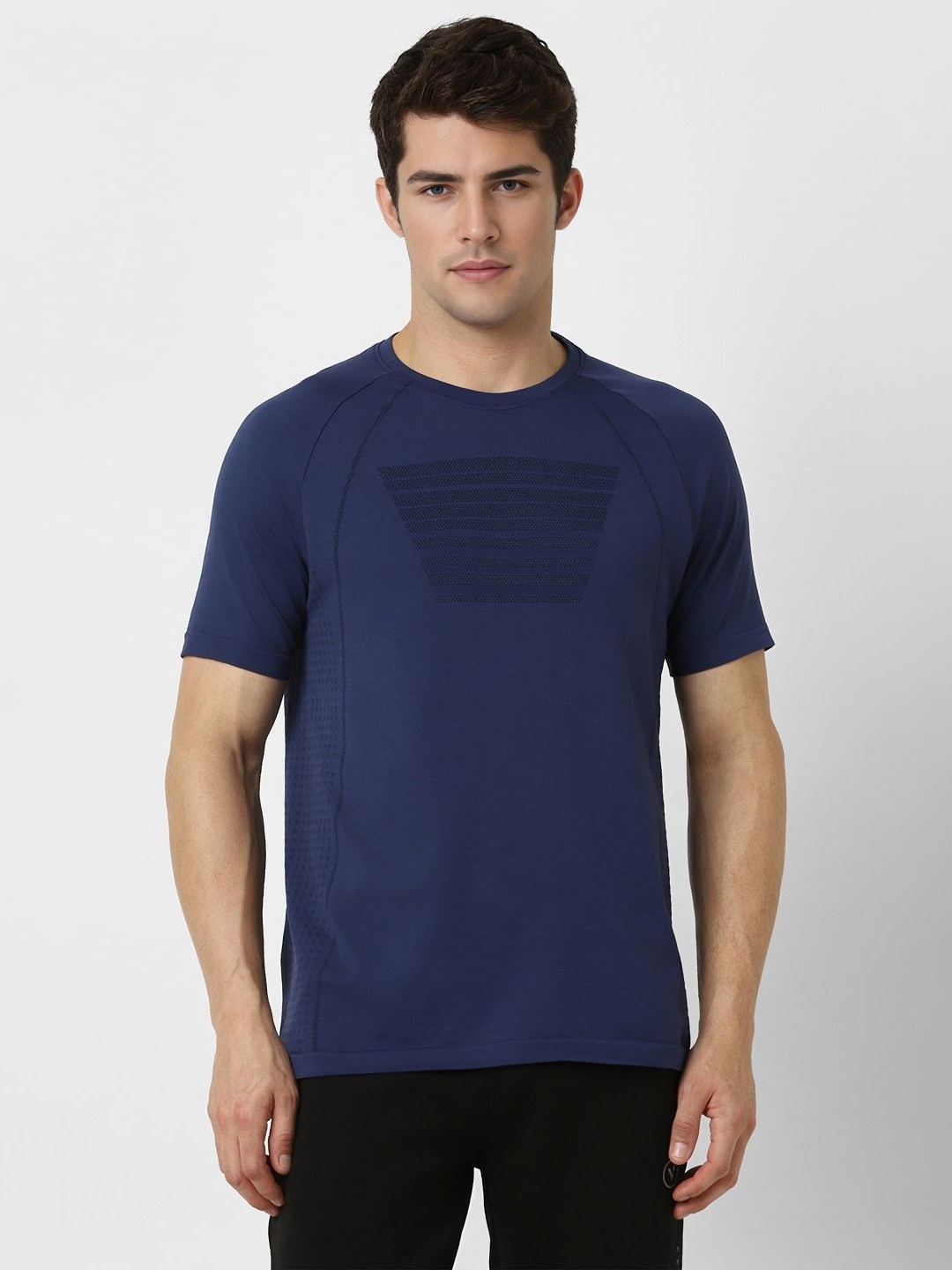 

Van Heusen Flex Men Geometric Printed Round Neck Cotton Slim Fit T-shirt, Navy blue