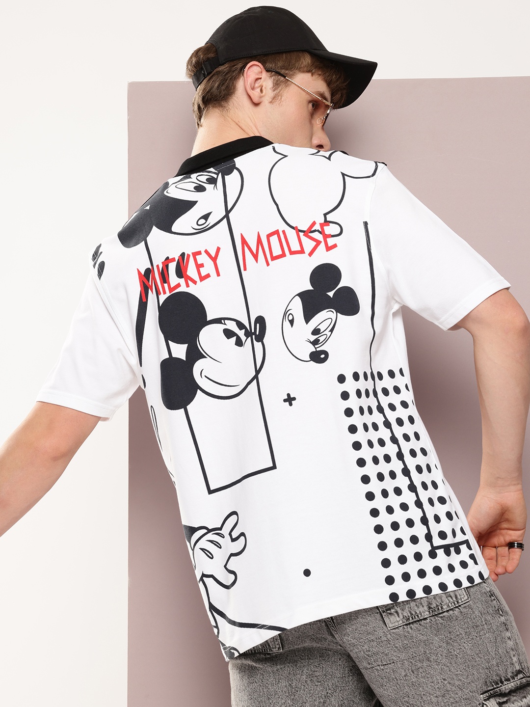 

Kook N Keech Disney Mickey Mouse Printed Polo Collar Drop-Shoulder Pure Cotton T-shirt, White