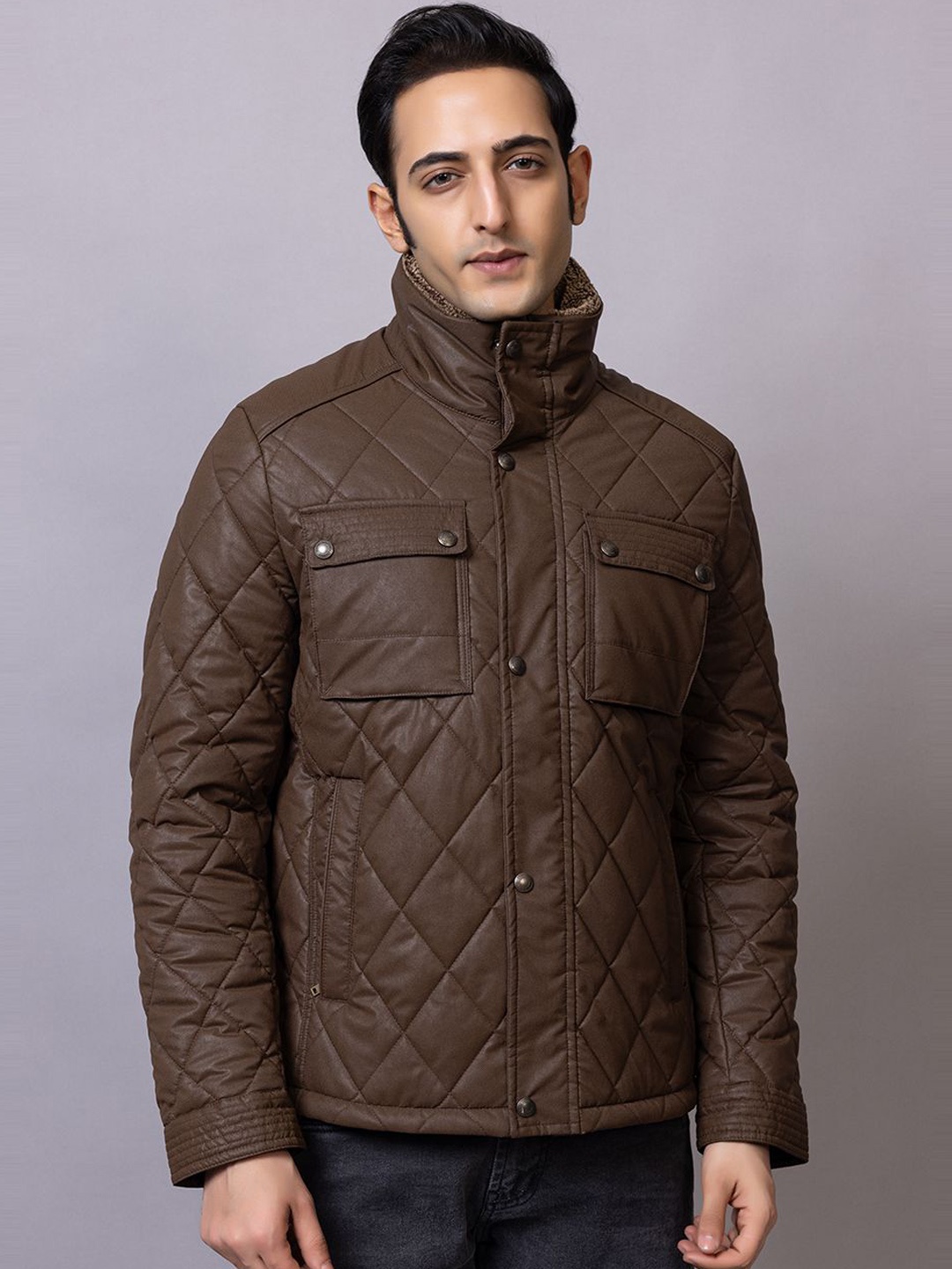 

LURE URBAN Men Spread Collar Solid Casual Puffer Jacket, Brown