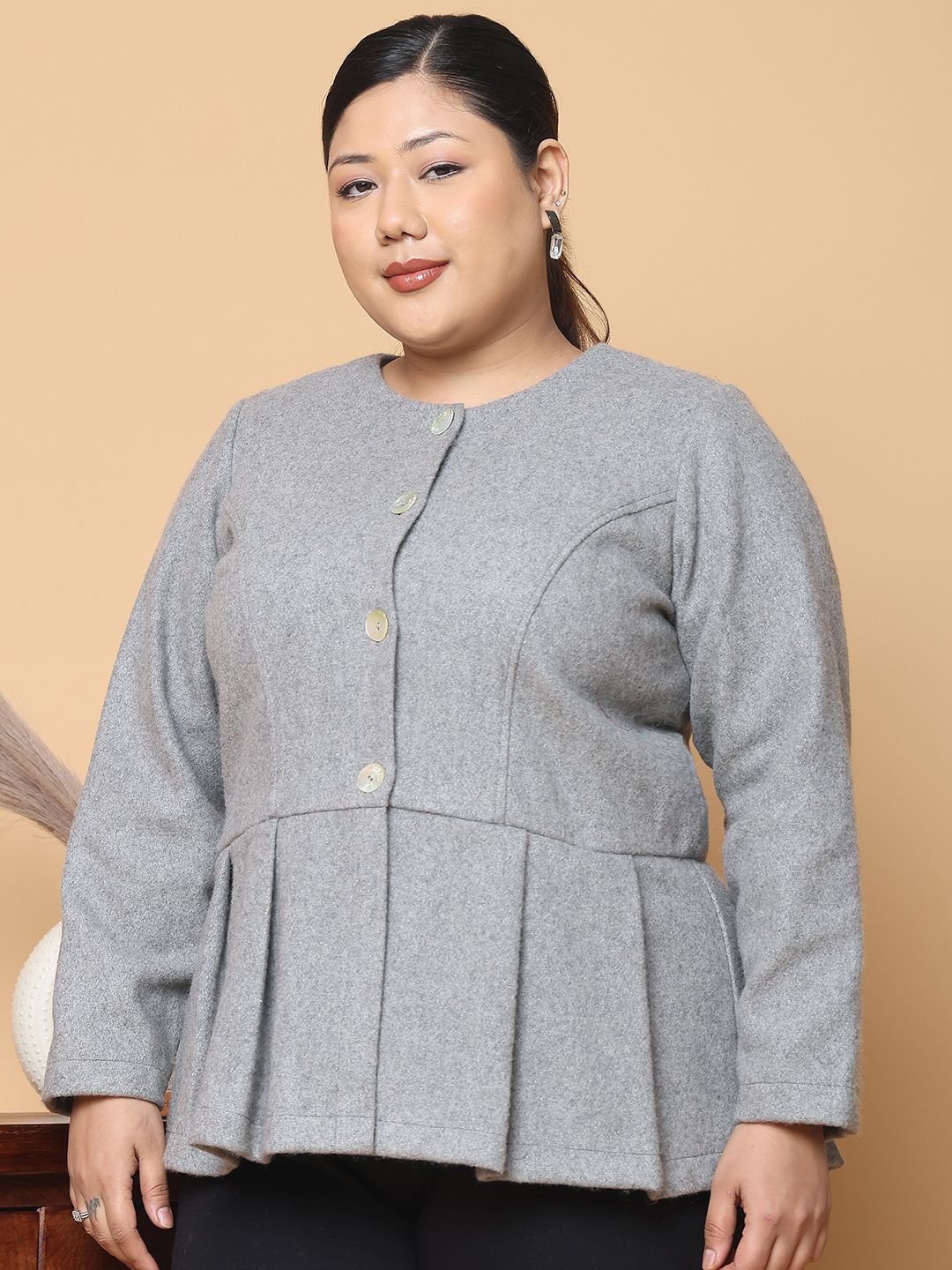 

theRebelinme Women Collarless Solid Casual Tailored Jacket, Grey