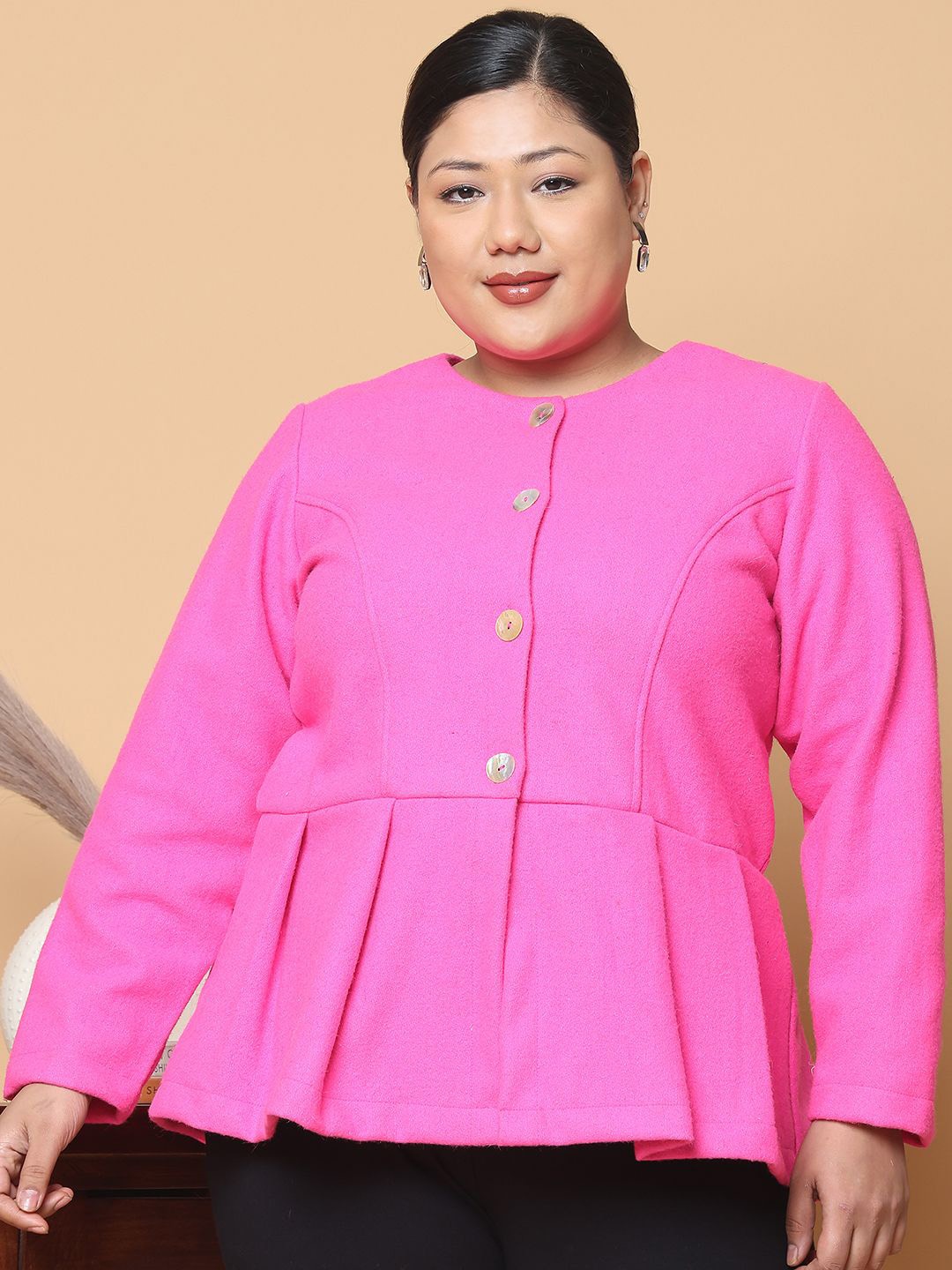 

theRebelinme Women Collarless Solid Casual Tailored Jacket, Pink