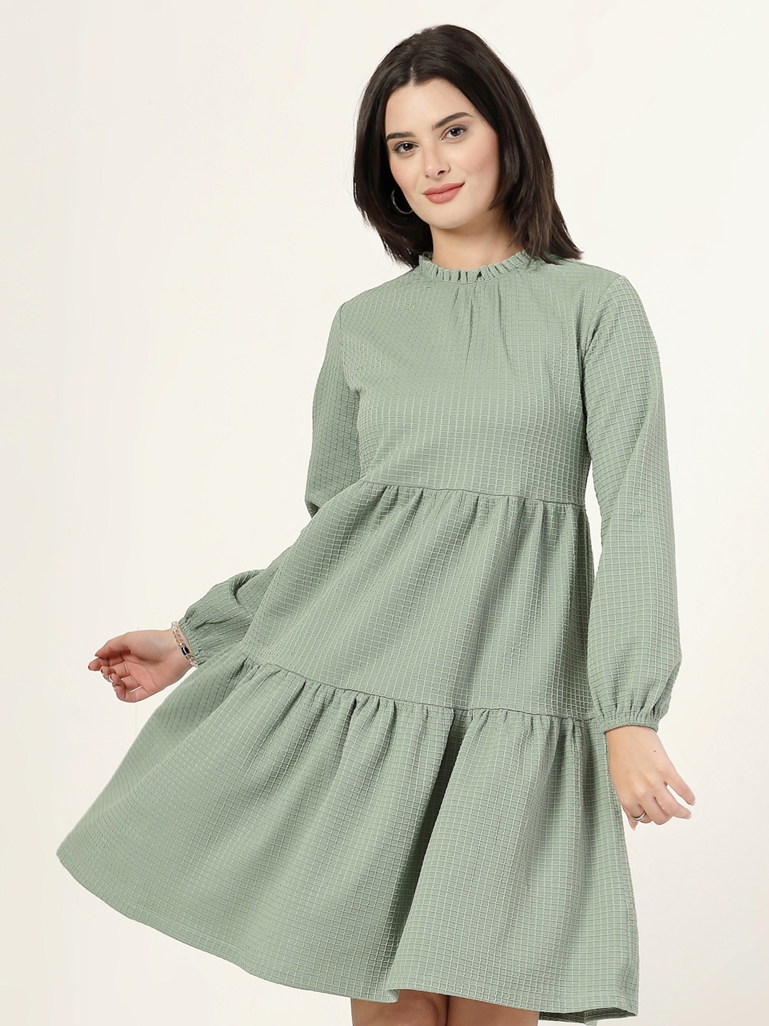 

Style Quotient Puff Sleeve Fit & Flare Dress, Green