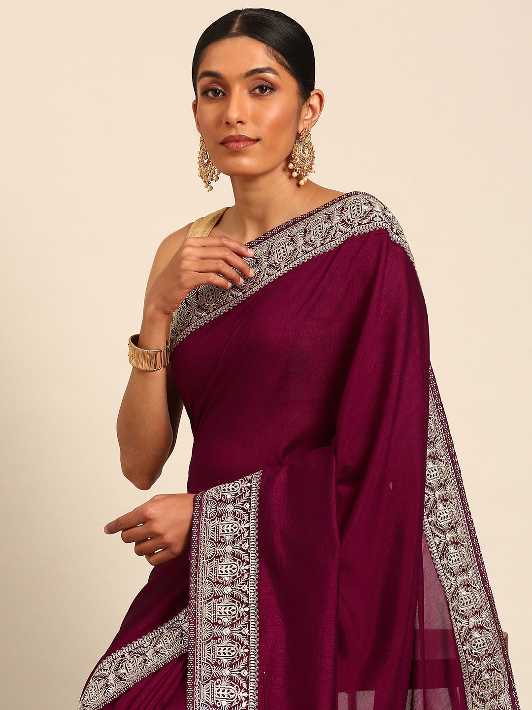 MOHEY Woven Design Mirror Work Art Silk Saree, Red