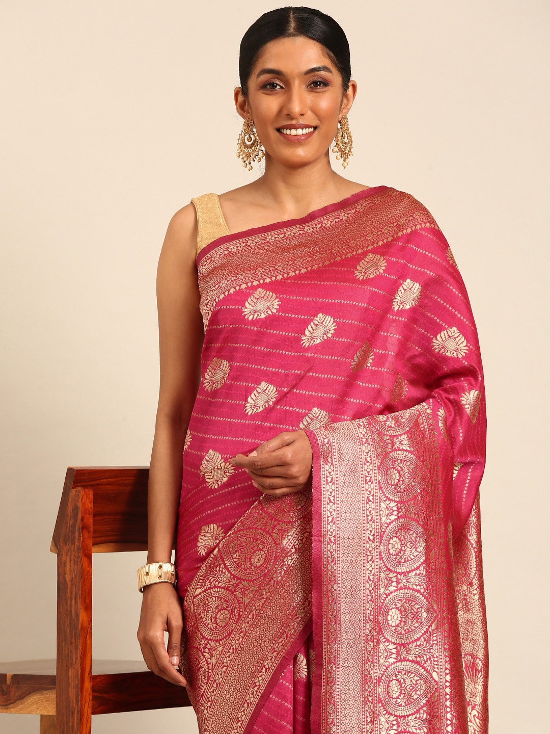 

MOHEY Woven Design Zari Art Silk Saree, Pink