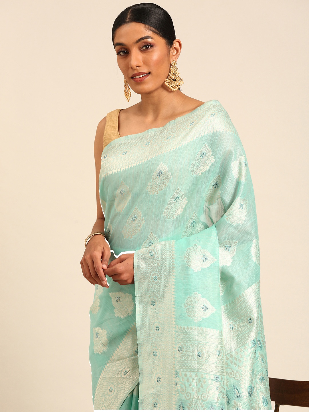 

MOHEY Woven Design Sequinned Art Silk Saree, Blue