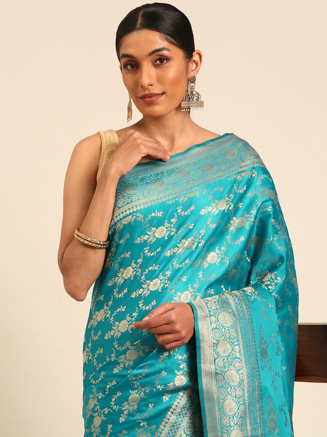 

MOHEY Woven Design Zari Art Silk Saree, Blue