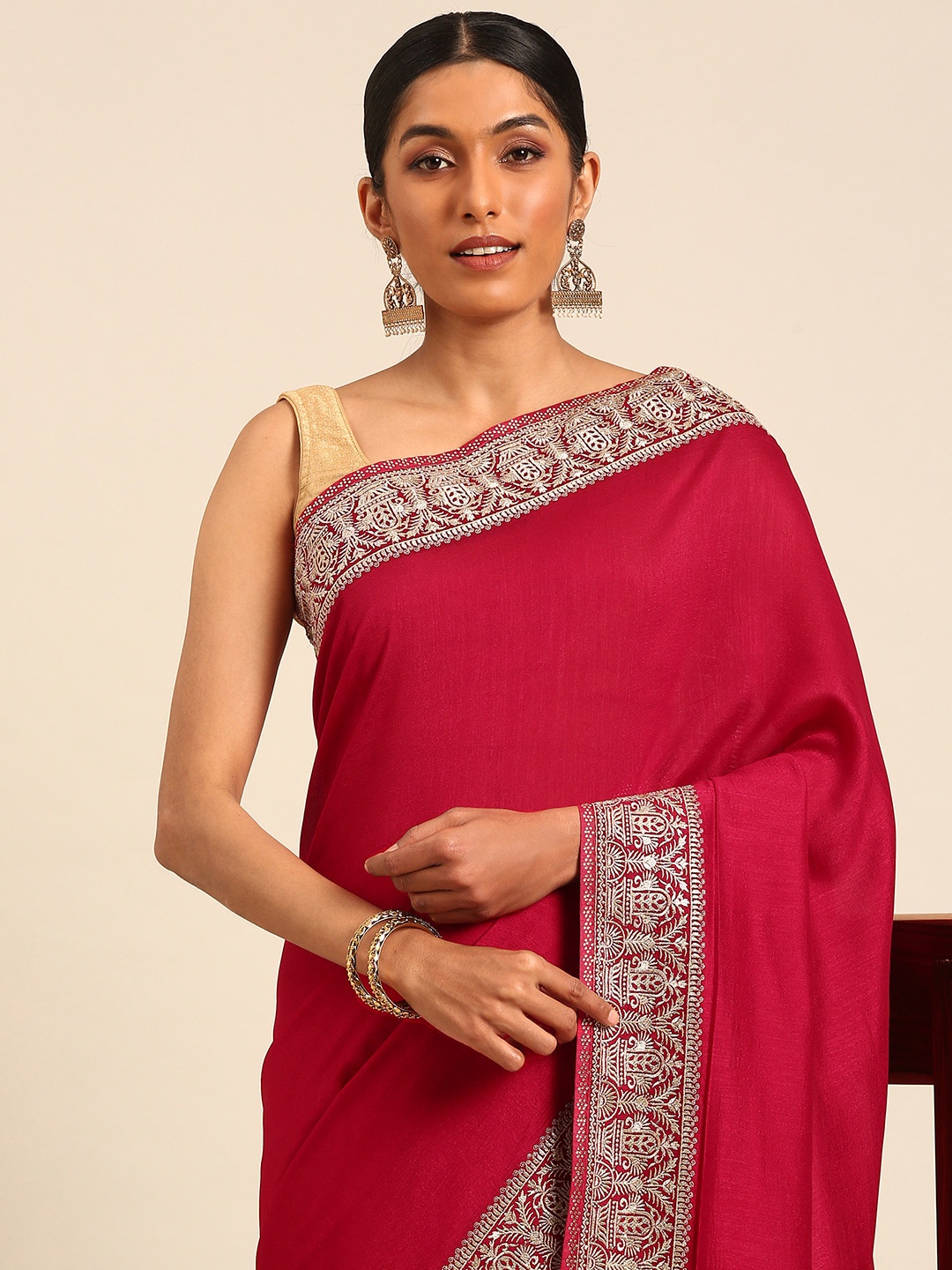 

MOHEY Zari Detailed Saree, Pink