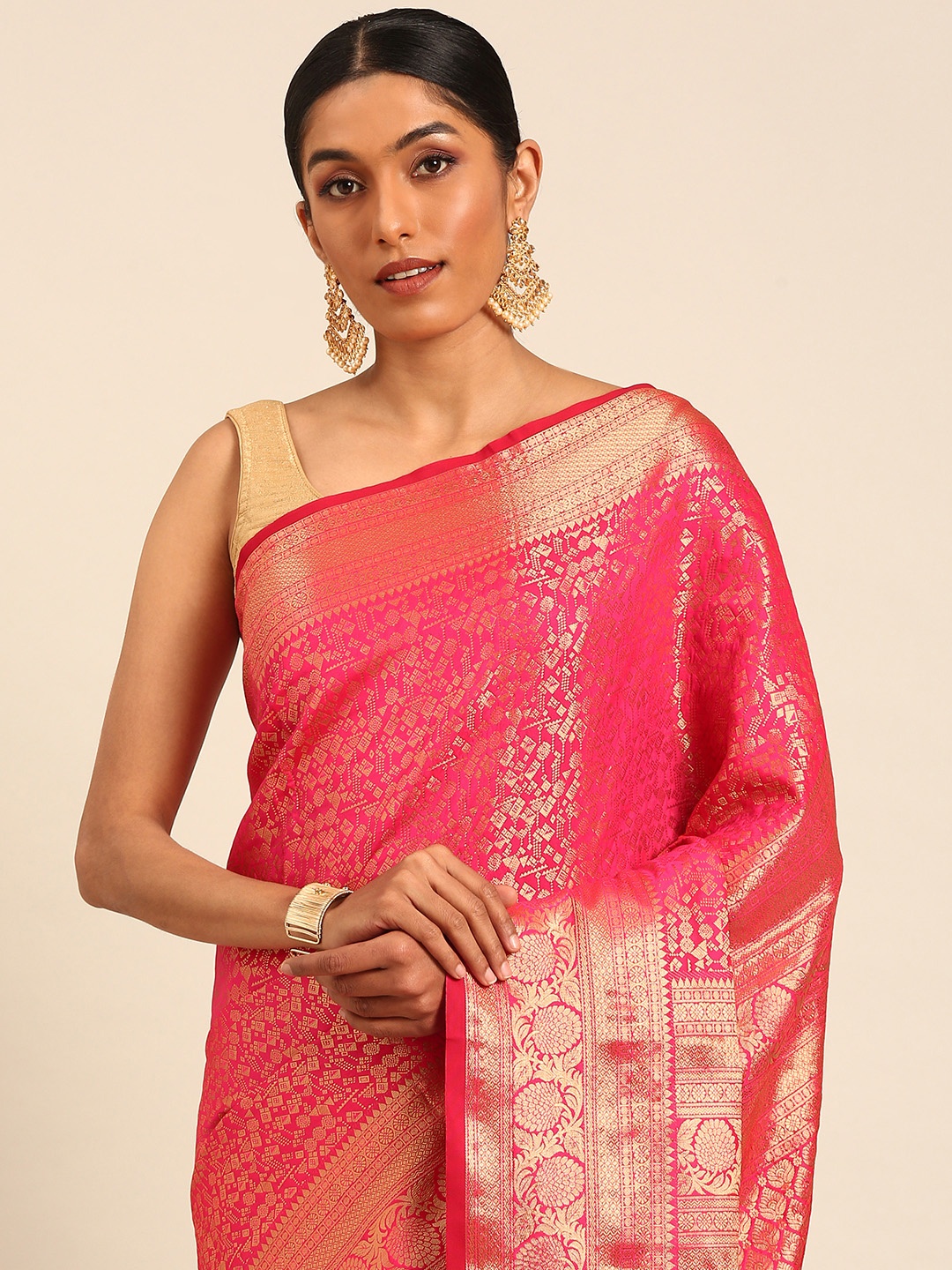 

MOHEY Woven Design Zari Art Silk Saree, Pink