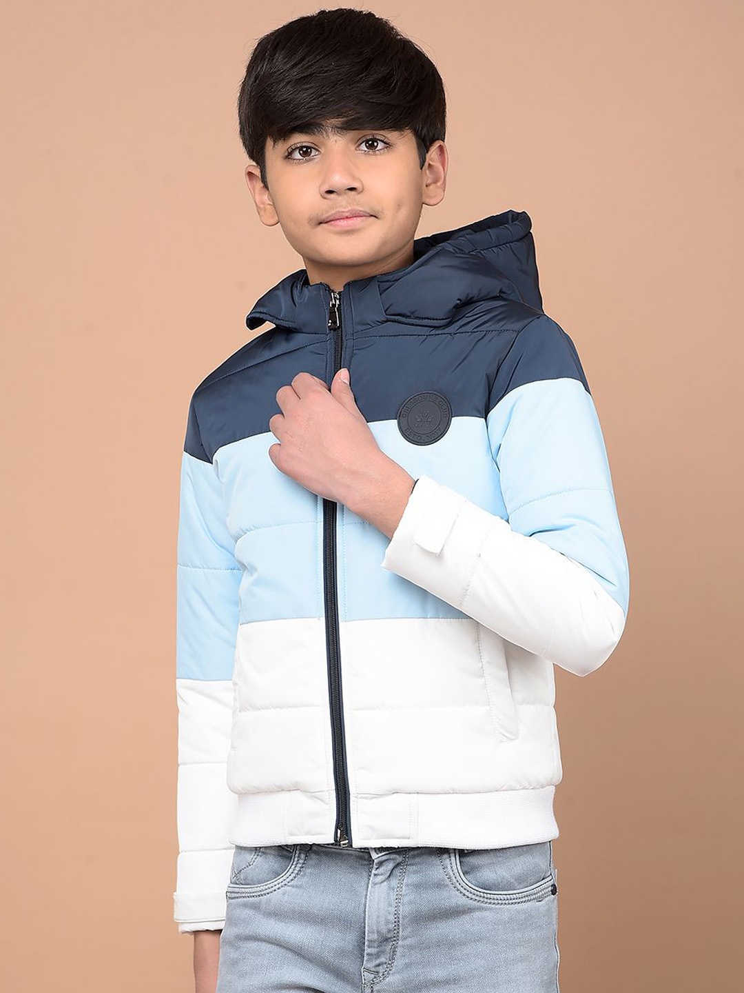 

Crimsoune Club Boys Hooded Colourblocked Casual Padded Lightweight Jacket, Blue