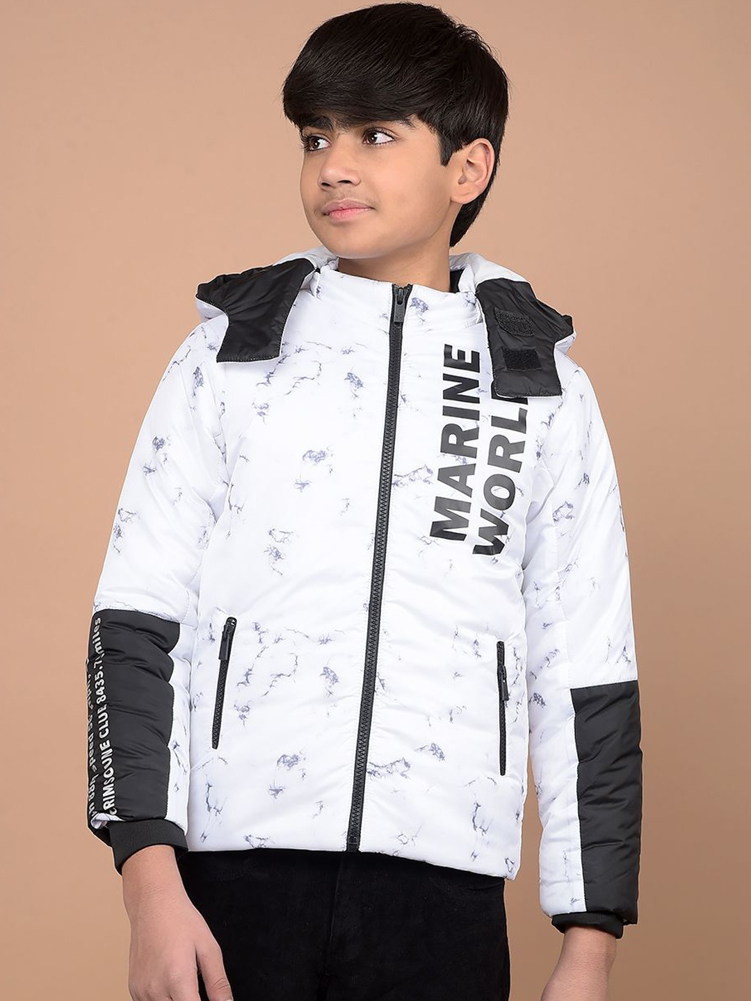 

Crimsoune Club Boys Hooded Typography Printed Casual Padded Lightweight Jacket, White