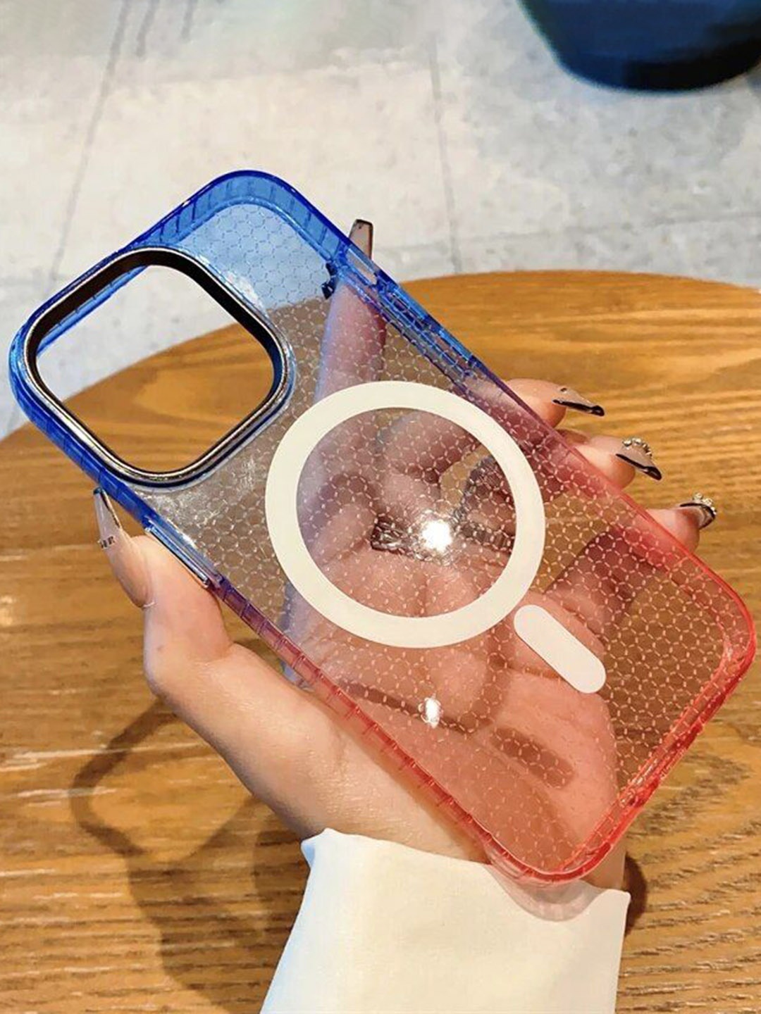 

Luxury Kase LK080 Abstract Printed iPhone 12 Fashion Gradient Color Back Case, Blue