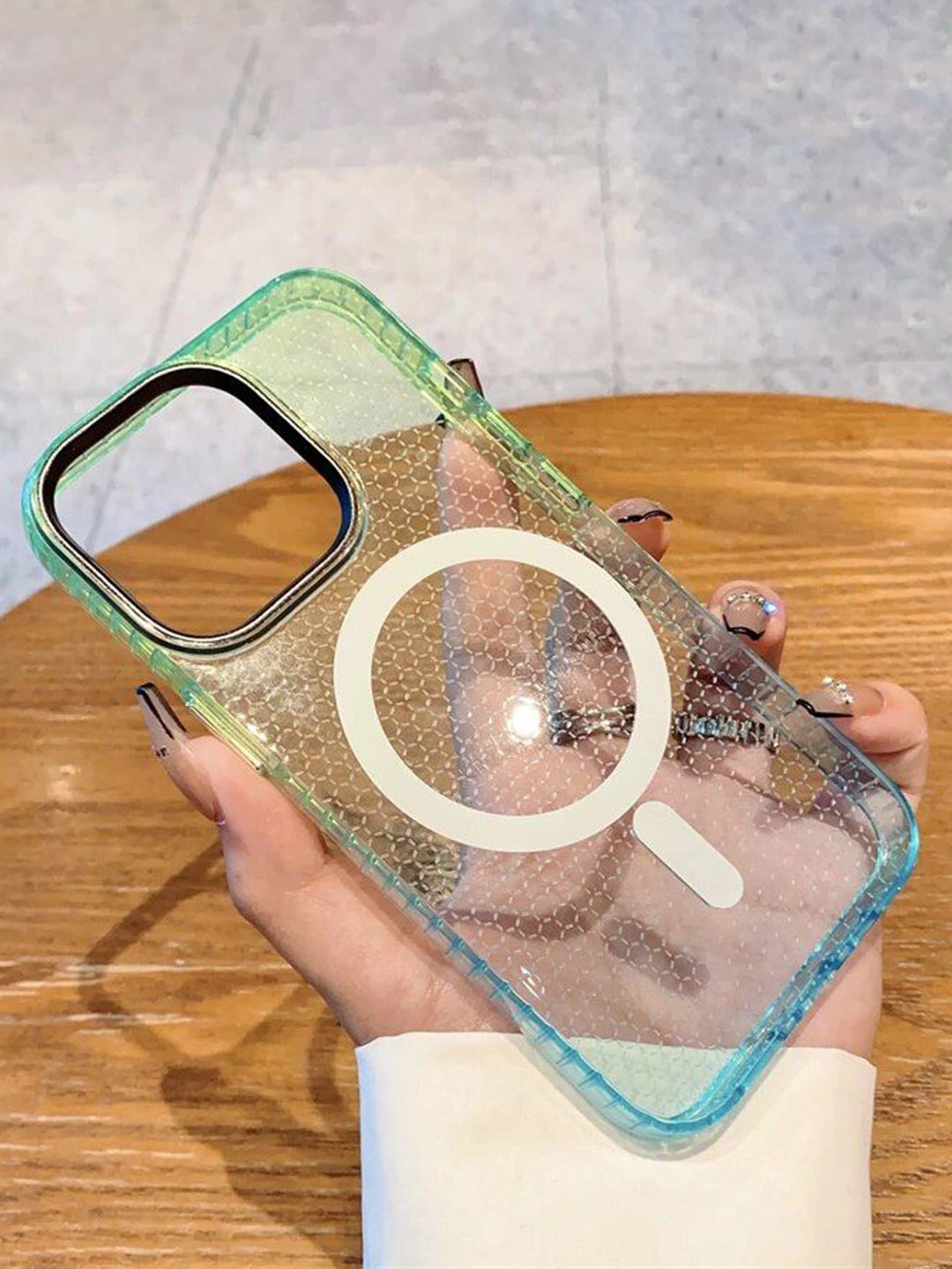 

Luxury Kase LK080 Abstract Printed iPhone 12 Pro Max Fashion Gradient Color Back Case, Green